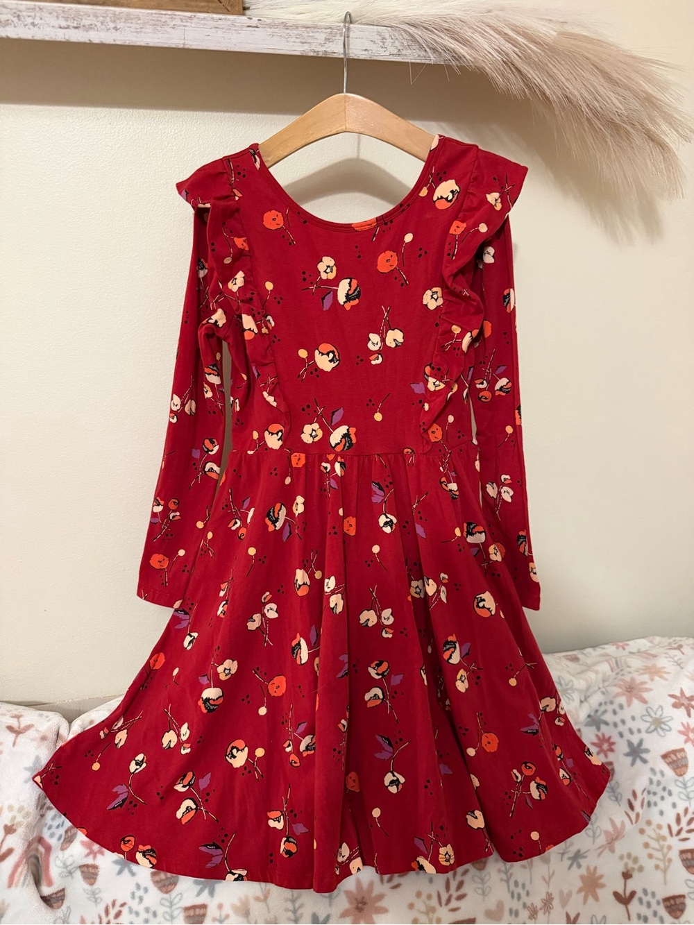 Tea Collection Girls Red Floral Ruffle Long Sleeve Twirl Dress Size 14